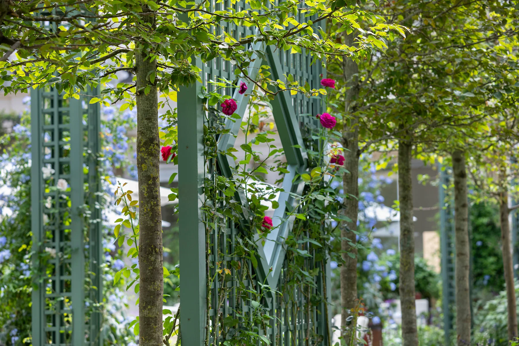 Vegetação e treliças do jardim interno do Le Bristol Paris